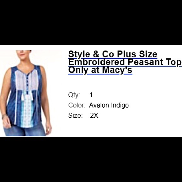 Style & Co Plus Size Embroidered Peasant Top. - Picture 3 of 3